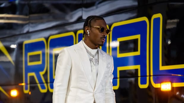 Feb 11, 2024; Paradise, Nevada, USA; Kansas City Chiefs wide receiver Mecole Hardman arrives at the stadium prior to the game against the San Francisco 49ers in Super Bowl LVIII at Allegiant Stadium.
